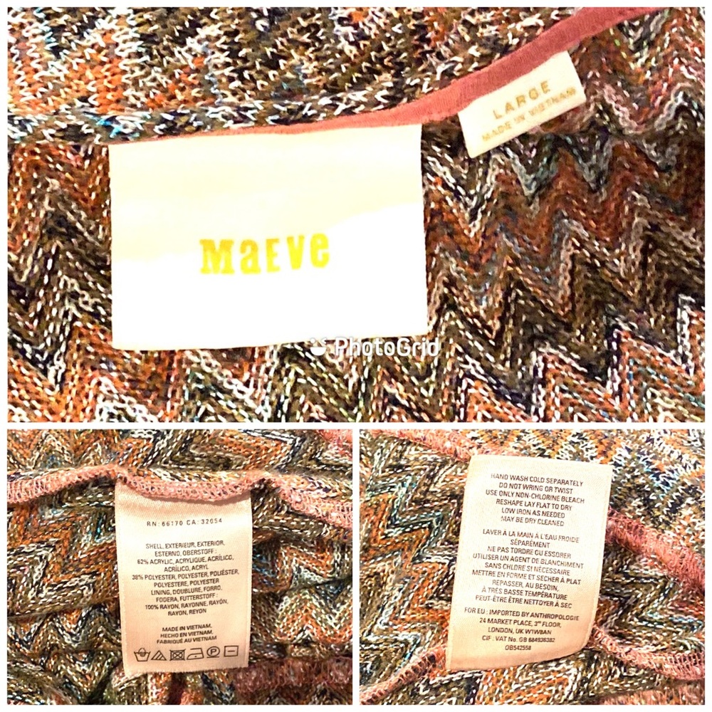 Maeve Anthropologie Westwater Slevelese Zig Zag Chevron Knit Sweater Dress L - Picture 4 of 6